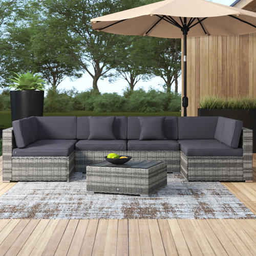 Latitude Run® Lasonya 8 Piece Rattan Sectional Seating Group with